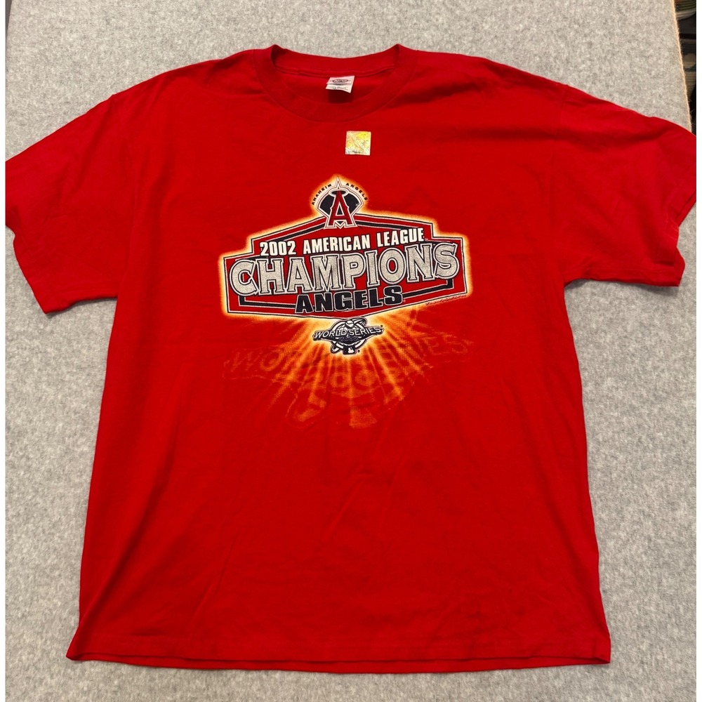 Vintage Anaheim Angels 2002 American‎ League Champions T-Shirt Red XL MLB Delta